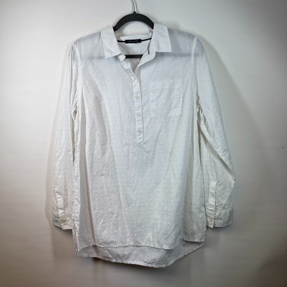 Tommy Hilfiger Women's White Poplin Dot Long Sleeve Button Front Blouse Size M - Picture 1 of 4